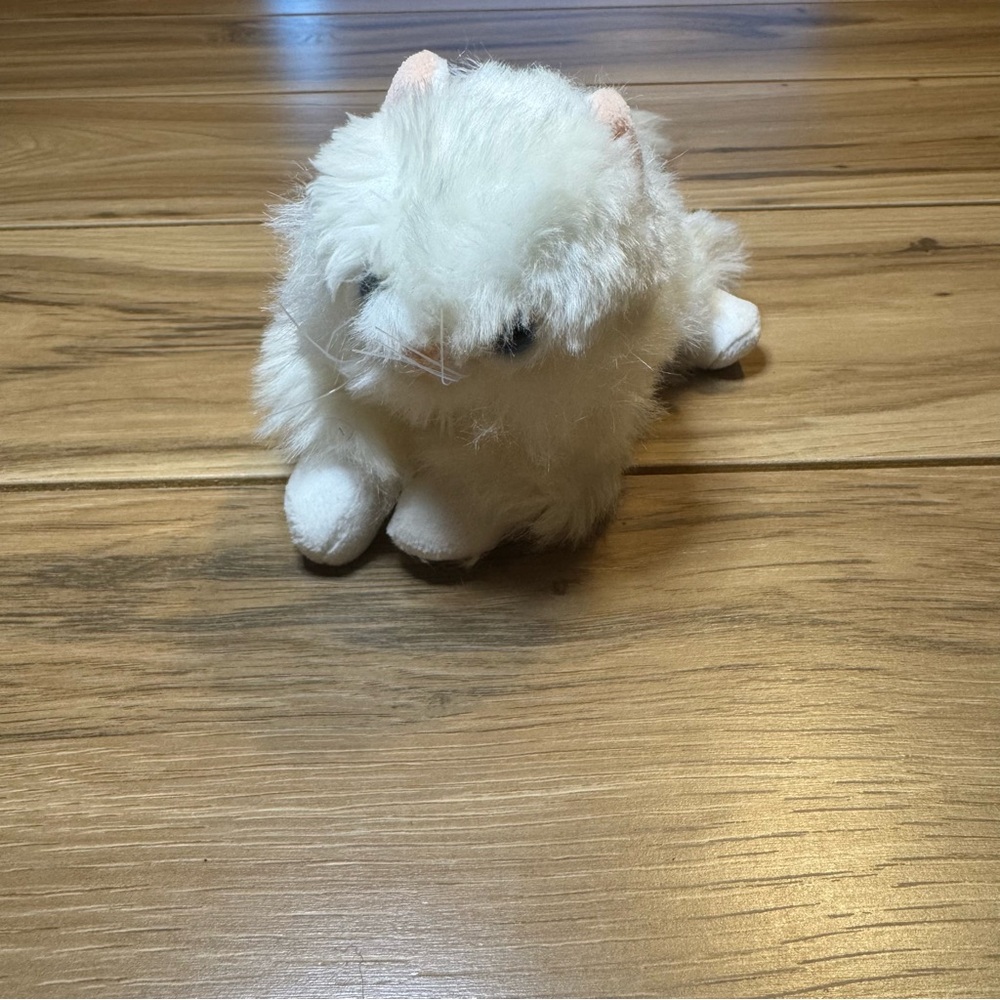 Small Vintage White Fluffy Cat Plush Blue Eyes Pink Nose Collectible